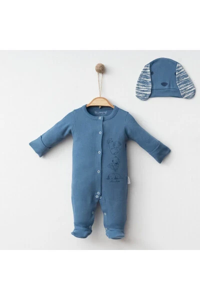 Детский комбинезон, комплект 100% хлопок, шапка с собачкой. - GENEL MARKALAR