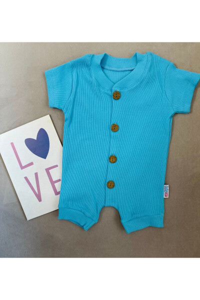 Детский комбинезон с короткими рукавами из рубчика с кнопками спереди - SANTRALBEBE