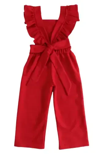 Детский комбинезон-сарафан с рюшами и пряжкой из красного хлопка Berlin для девочек - 7