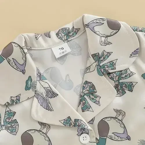Детский комплект атласной пижамы для девочек и мальчиков, рубашка с коротким рукавом на пуговицах и шорты, летняя одежда для сна, ночная одежда - 5