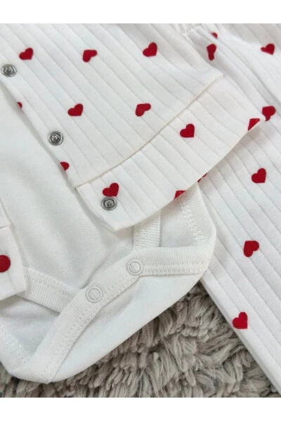 ДЕТСКИЙ КОМПЛЕКТ ДЛЯ ДЕВОЧКИ С СЕРДЕЧНЫМ УЗОРОМ, 3 ПРЕДМЕТА - 4