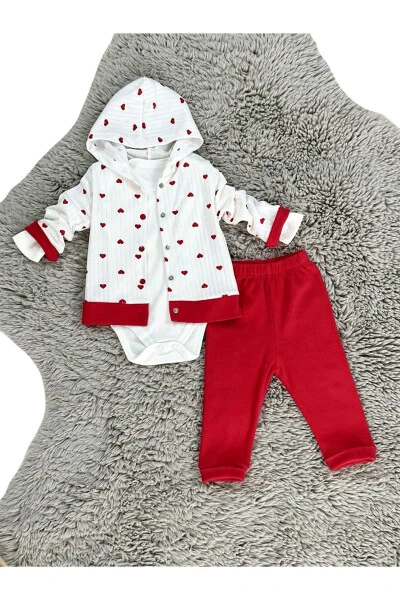 ДЕТСКИЙ КОМПЛЕКТ ИЗ 3 ПРЕДМЕТОВ ДЛЯ ДЕВОЧЕК С СЕРДЕЧНЫМ УЗОРОМ - ZUFF BABY