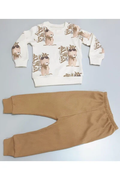 Детский комплект из двух предметов из хлопчатобумажной ткани с цифровым принтом медведя на сезон - SÖNMEZ BABY