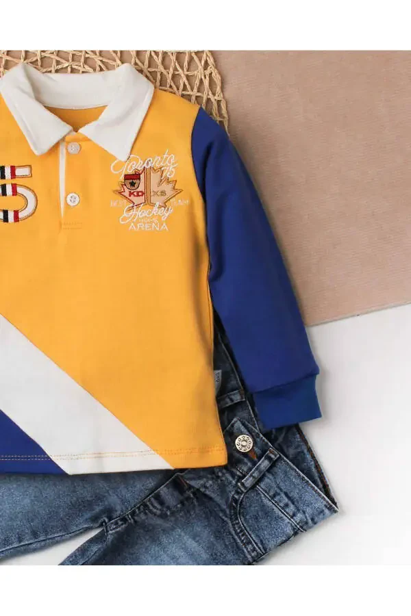 Детский костюм для мальчика из хлопчатобумажного поло с брюками Верхний двубортный костюм Свадьба День рождения Помолвка Бракосочетание Праздник - 3