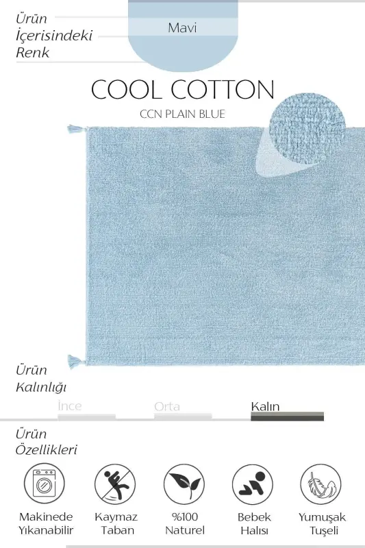 Детский коврик Cool Cotton Ccn синий, машинная стирка, нескользящая основа, натуральный хлопок, тканый - 3