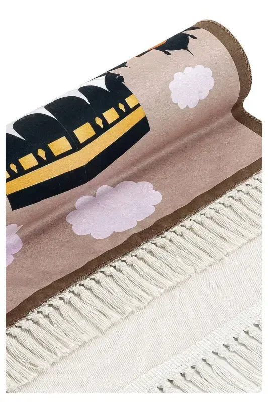 Детский коврик для молитвы с цифровым принтом, с лодочным шнуром коричневого цвета, 44 X 78 см - 4