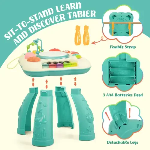 Детский музыкальный обучающий стол, столик для занятий для малышей с интерактивными игрушками, развивающая обучающая игрушка для детей с подсветкой и музыкой, для мальчиков и девочек от 6 до 12-18 месяцев, подарки в детский сад - 4