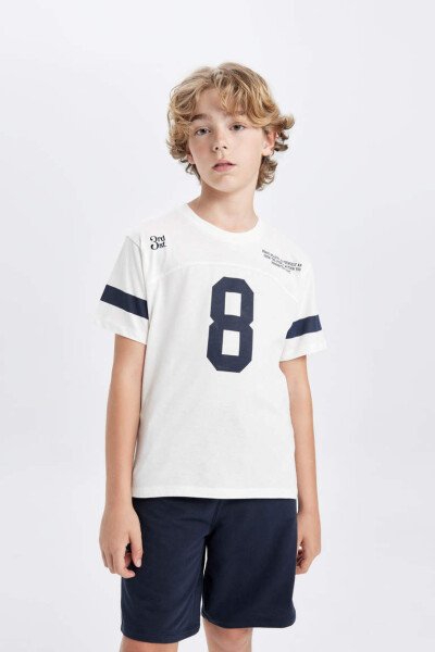 Детский набор для мальчика с футболкой с коротким рукавом и шортами с принтом 2 шт. Слоновая кость - 3