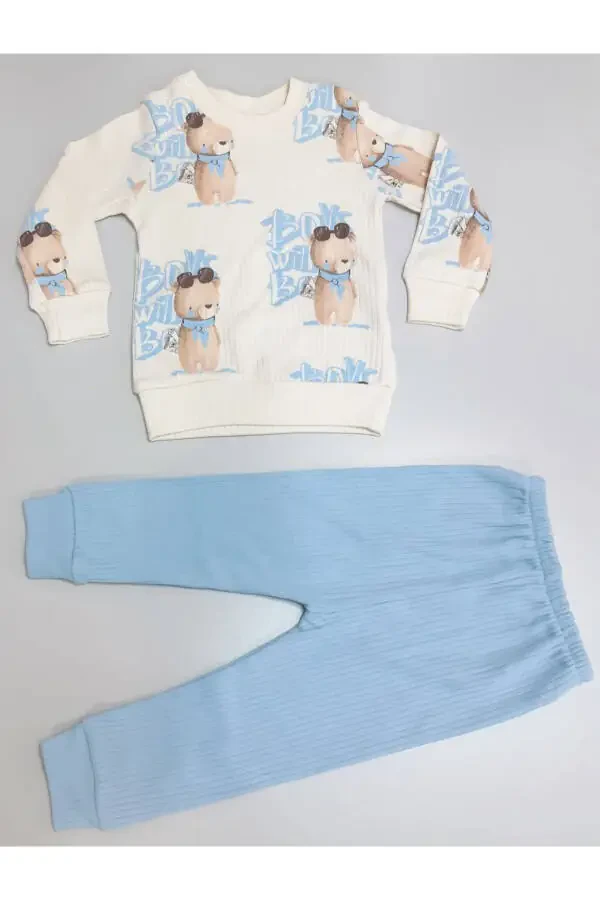 Детский набор из двух предметов из хлопковой ткани с цифровым принтом медведя на сезон - 1