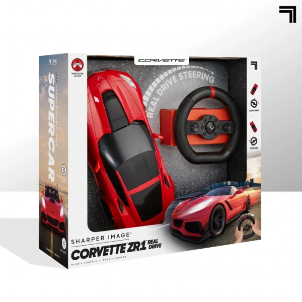 Детский радиоуправляемый Chevrolet Corvette от Sharper Image® с датчиком гравитации и светодиодной подсветкой, красно-чёрный - 3