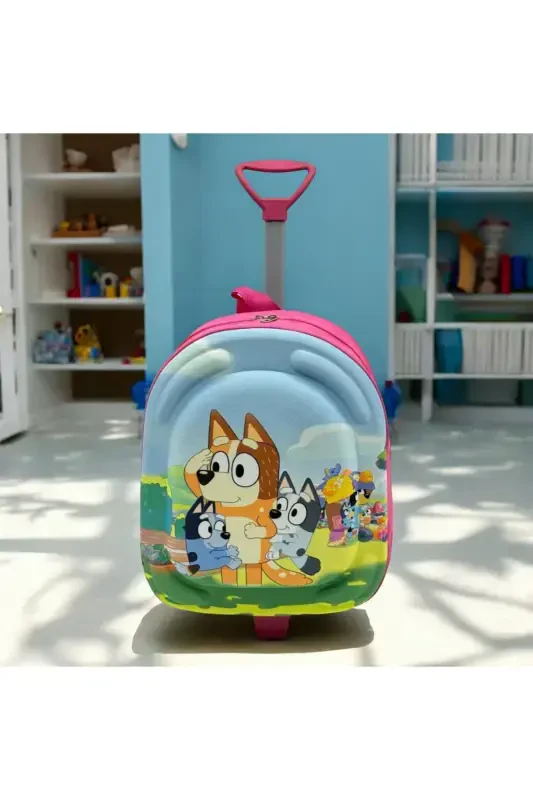 Детский сад Детский сад Детский чемодан Рюкзак Тележка на колесиках-синий - 5