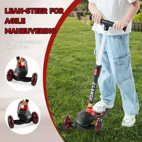 Детский самокат GLAMUP с 3 колесами с подсветкой, регулируемой высотой руля, системой управления наклоном и механизмом легкого складывания, для мальчиков и девочек от 3 до 14 лет - 6