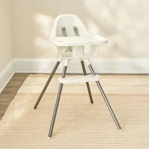 Детский стульчик для кормления Regalo Baby Basics® со съемным увеличенным подносом и подстаканником, 5-точечным ремнем безопасности, легко чистящийся, белый - REGALO