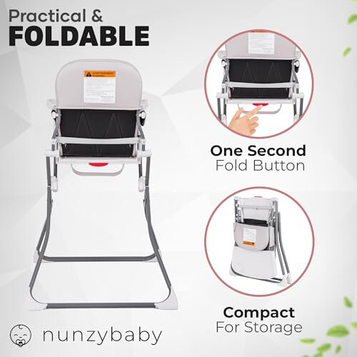 Детский стульчик Nunzybaby Slim Foldable для младенцев и малышей | Пятиточечный ремень безопасности | Складной высокий стул | Легко чистящийся стул | Высокие стулья для младенцев и малышей - 44