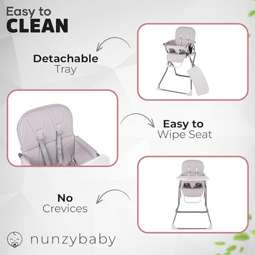 Детский стульчик Nunzybaby Slim Foldable для младенцев и малышей | Пятиточечный ремень безопасности | Складной высокий стул | Легко чистящийся стул | Высокие стулья для младенцев и малышей - 46