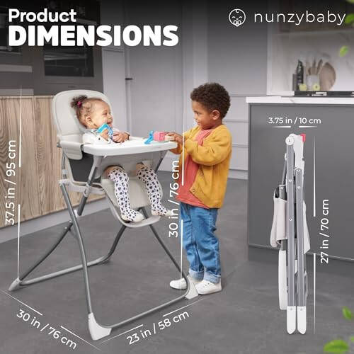 Детский стульчик Nunzybaby Slim Foldable для младенцев и малышей | Пятиточечный ремень безопасности | Складной высокий стул | Легко чистящийся стул | Высокие стулья для младенцев и малышей - 48