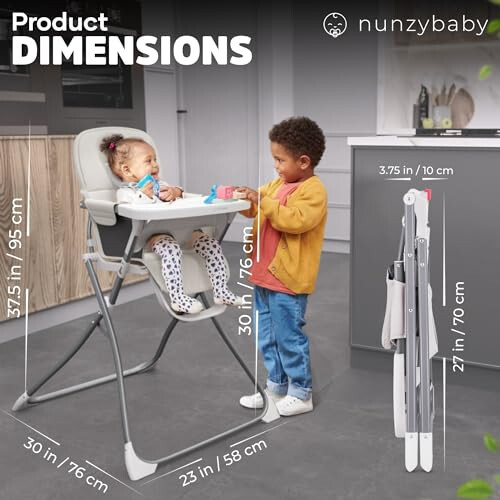 Детский стульчик Nunzybaby Slim Foldable для младенцев и малышей | Пятиточечный ремень безопасности | Складной высокий стул | Легко чистящийся стул | Высокие стулья для младенцев и малышей - 41