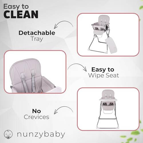 Детский стульчик Nunzybaby Slim Foldable для младенцев и малышей | Пятиточечный ремень безопасности | Складной высокий стул | Легко чистящийся стул | Высокие стулья для младенцев и малышей - 32