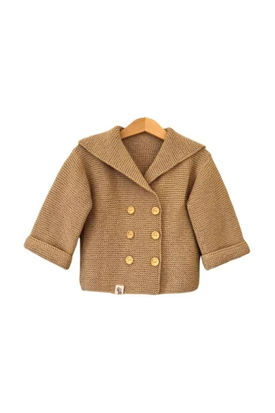 Детский свитер для девочек и мальчиков коричневый 100% хлопок ручной вязки с воротником-шалью - BEE BY SISTERS