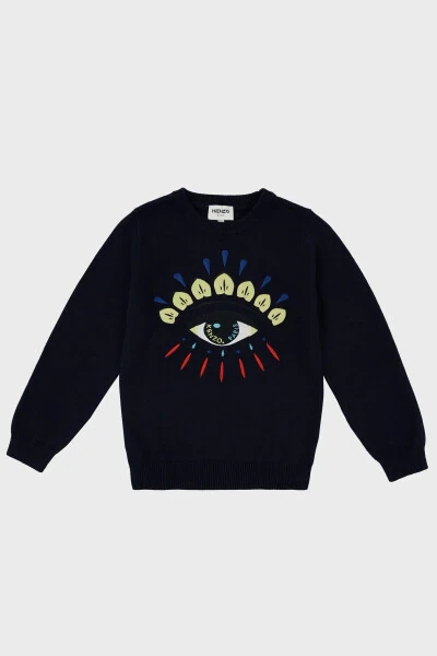 Детский свитер из смеси хлопка и кашемира K25725 868 SWEAT K25725/868 ЭЛЕКТРИЧЕСКИЙ СИНИЙ - KENZO