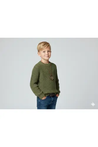 Детский свитер Regular Fit Basic из трикотажа для мальчика - ЗЕЛЕНЫЙ 