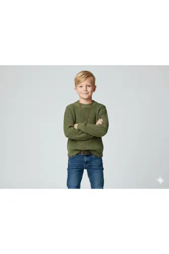 Детский свитер Regular Fit Basic из трикотажа для мальчика - ЗЕЛЕНЫЙ - CLOUDY KIDS (1)