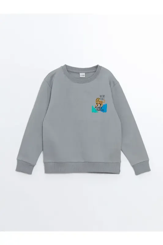 Детский свитшот LCW Kids с серым воротником-поло, принтом и длинными рукавами для мальчиков - 3