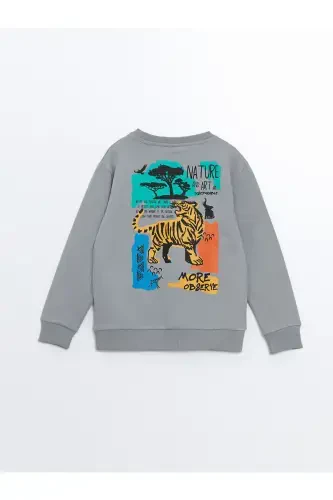 Детский свитшот LCW Kids с серым воротником-поло, принтом и длинными рукавами для мальчиков - 5