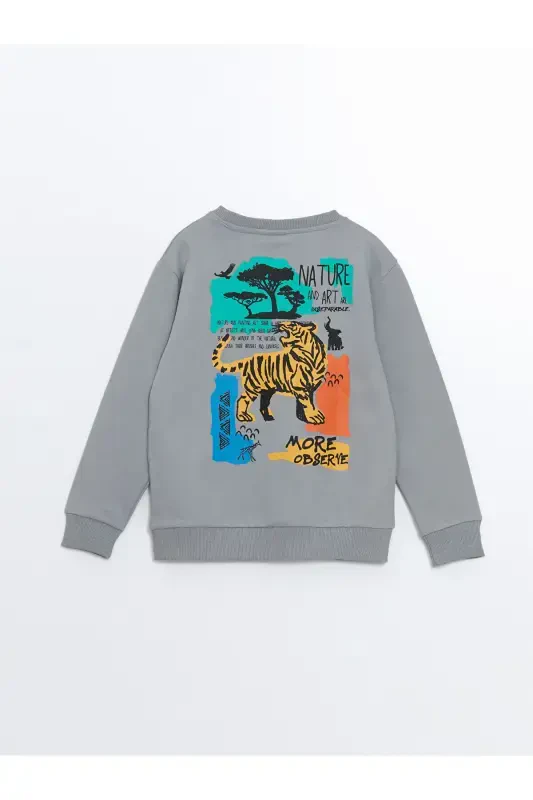 Детский свитшот LCW Kids с серым воротником-поло, принтом и длинными рукавами для мальчиков - 5