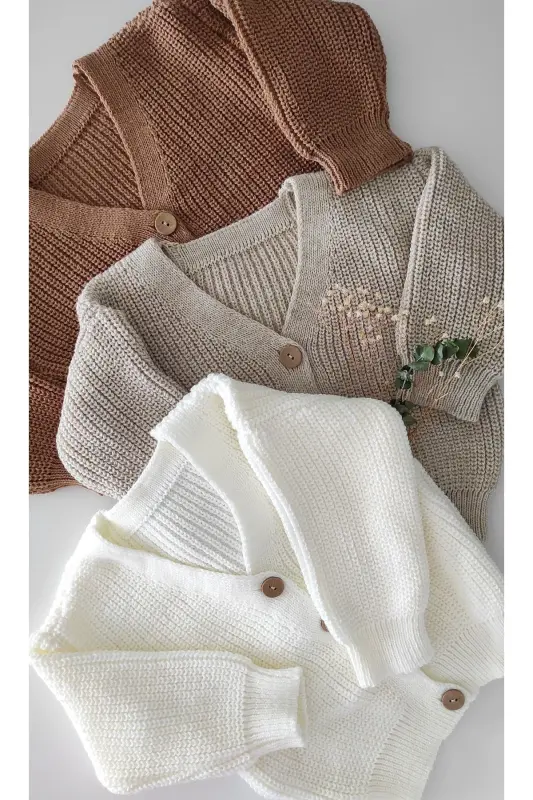 Детский трикотажный кардиган - экрю - 2