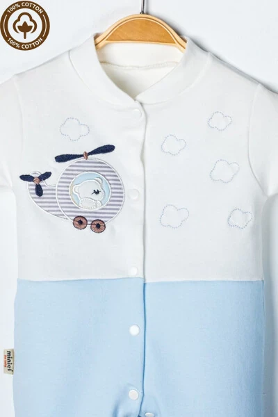 Детский трикотажный комбинезон с вышивкой медвежонка для младенцев 3-6-9 месяцев. Из органического хлопка, с пинетками. - 4