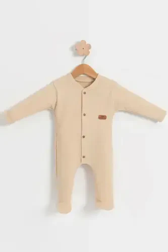 ДЕТСКИЙ ВАФЕЛЬНЫЙ КОМБИНЕЗОН ИЗ ХЛОПКА ПАСТЕЛЬНЫХ ТОНОВ - БЕЖЕВЫЙ - 1