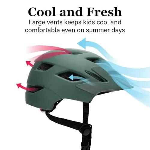 Детский велосипедный шлем Bilaki, регулируемые шлемы для мальчиков и девочек от 3 до 5, 8 и 14 лет (50-57 см), детский шлем с козырьком и светодиодным фонарем, легкие многоспортивные велосипедные самокаты роликовые коньки велосипедные шлемы - 6