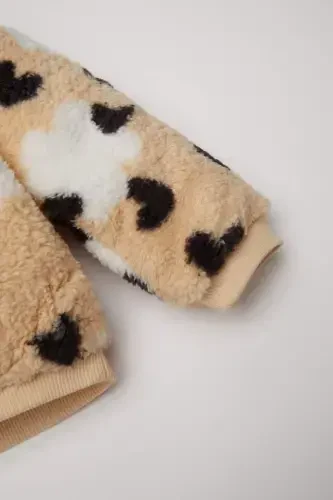 Детский Велоспорт Свитшот Welsoft Peluş с Круглым Вырезом, Сердечным Узором и Мягким Пушистым Внутренним Материалом - Песочный - 3