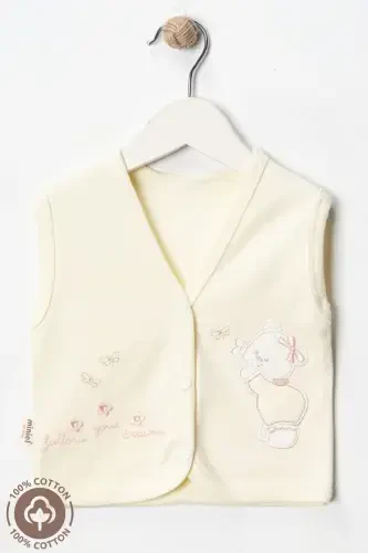 Детский жилет из органического хлопка с вышивкой мишки для девочки, 3-6-9 месяцев, 2 шт. - Желтый-ЖЕЛТЫЙ - 4