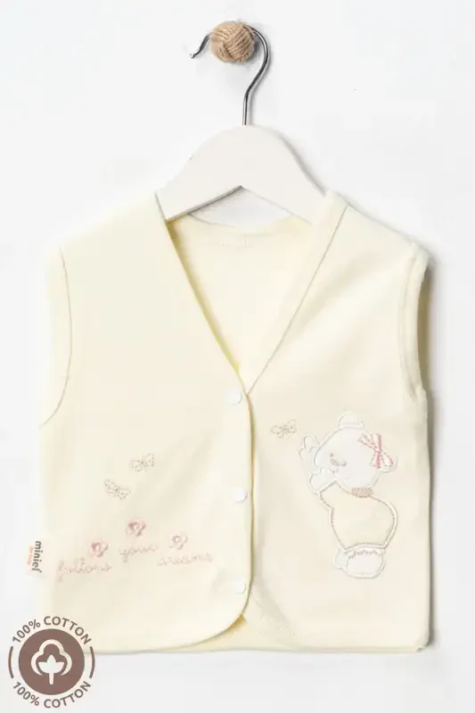 Детский жилет из органического хлопка с вышивкой мишки для девочки, 3-6-9 месяцев, 2 шт. - Желтый-ЖЕЛТЫЙ - 4