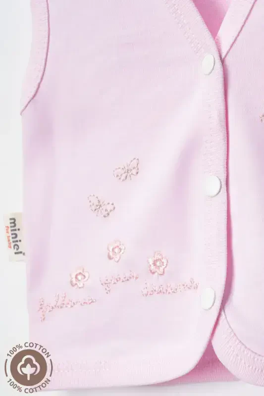 Детский жилет из органического хлопка с вышивкой мишки для девочки, трикотажный, 2 шт., 3-6-9 месяцев - Розовый-РОЗОВЫЙ - 3