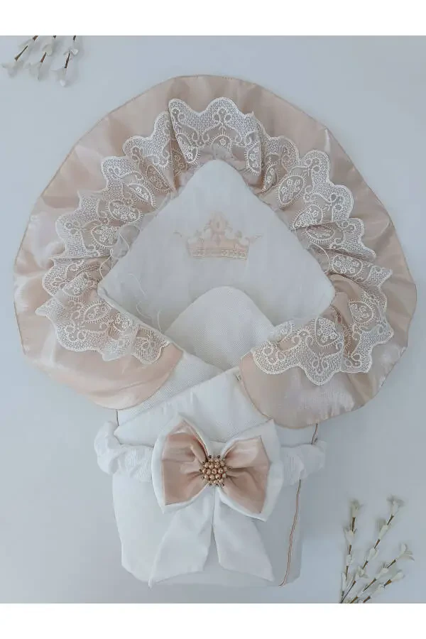 Детское одеяло экрю для девочек и мальчиков, 100% хлопок, одеяло для мевлюта (церемония рождения), пеленка, кружевной покров, подарок, сезонное - 4