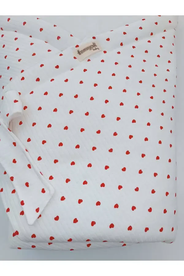 Детское одеяло с сердечком 100% хлопок натуральный органический детский спальный конверт Выписка из роддома новорожденный - 4