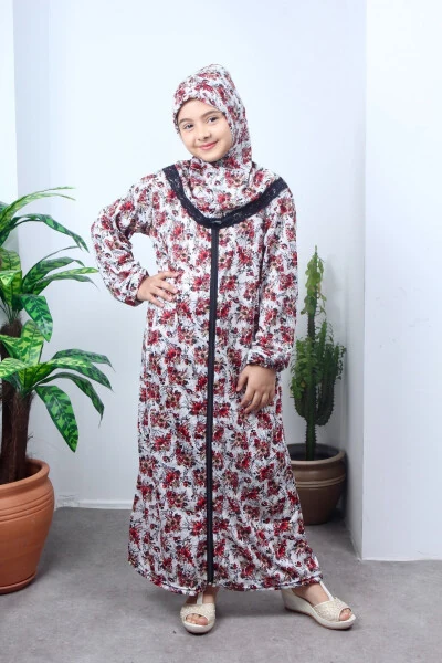 Детское сезонное платье для намаза с цветочным рисунком, юная фераджа, наряд для намаза, который не вызывает потоотделения - KUTAY COLLECTION