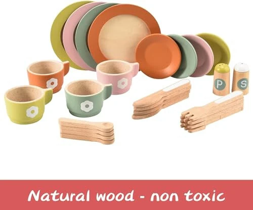 Giant bean 27PCS Wooden Toy Plates and Dishes for Kitchen Set, Wooden Play Kitchen Accessories for Girls and Boys, Montessori Toys, Christmas Birthday Gift for Kids - 16