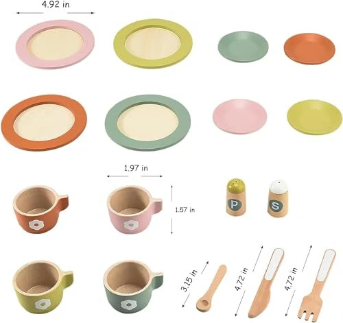 Giant bean 27PCS Wooden Toy Plates and Dishes for Kitchen Set, Wooden Play Kitchen Accessories for Girls and Boys, Montessori Toys, Christmas Birthday Gift for Kids - 21