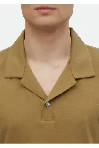 Deve Tüyü Düz Polo Yaka %100 Pamuk T-Shirt - 4