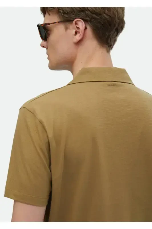 Deve Tüyü Düz Polo Yaka %100 Pamuk T-Shirt - 5