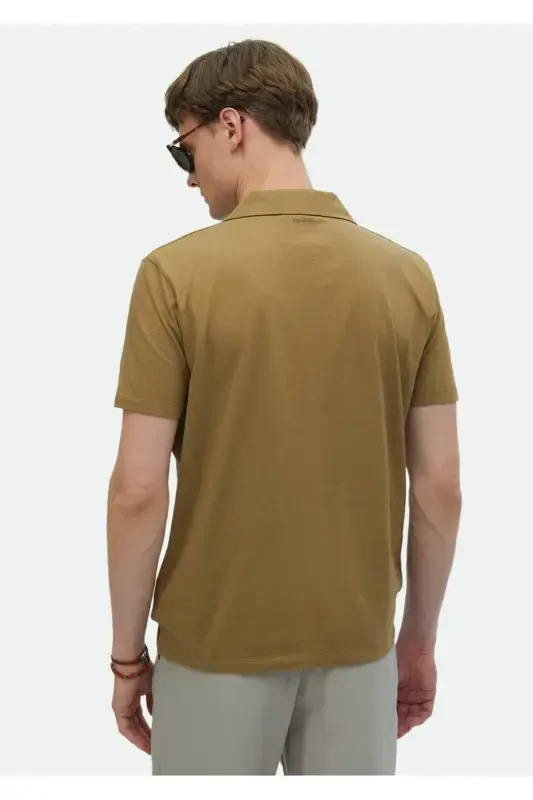 Deve Tüyü Düz Polo Yaka %100 Pamuk T-Shirt - 6