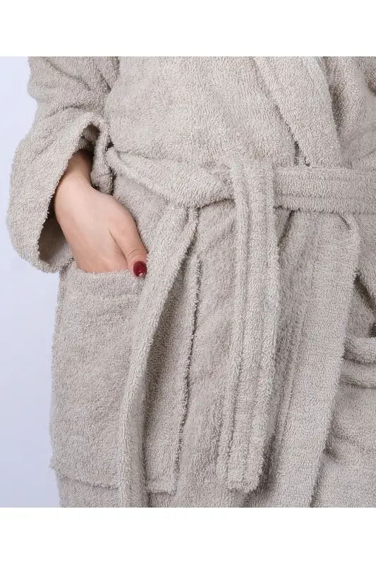 DeveTüyü Renkli %100 Pamuk Bukle Kapüşonlu Model Bornoz (S-M-L-XL-2XL-3XL-4XL) Büyük ve Battal Beden-Deve Tüyü - 4