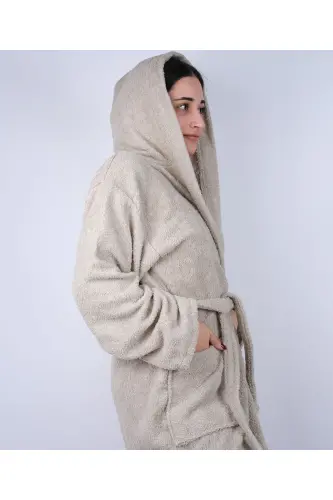 DeveTüyü Renkli %100 Pamuk Bukle Kapüşonlu Model Bornoz (S-M-L-XL-2XL-3XL-4XL) Büyük ve Battal Beden - Deve Tüyü - 3