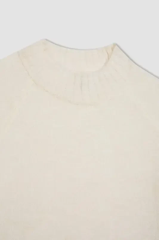 Девочка Бежевый Стандартный Крой Велосипедный Воротник Трикотажный Свитер C9553A824AU-Экрю - 2