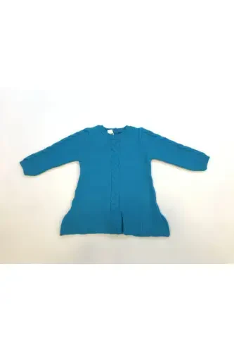 Девочка Бирюзовое Трикотажное Платье с Длинными Рукавами - бирюзовый - 1