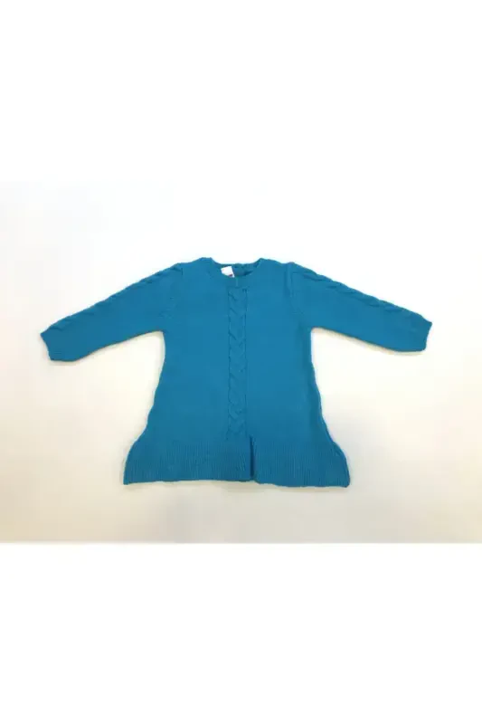 Девочка Бирюзовое Трикотажное Платье с Длинными Рукавами - бирюзовый - 1